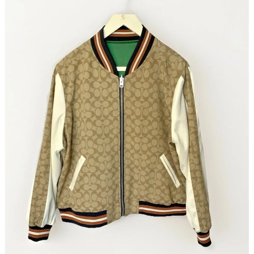 Coach Reversible Souvenir Bomber Jacket Green Floral Signature C Large - Picture 2 of 16